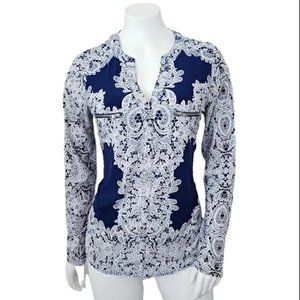 INC Blue & White Long Sleeve Blouse